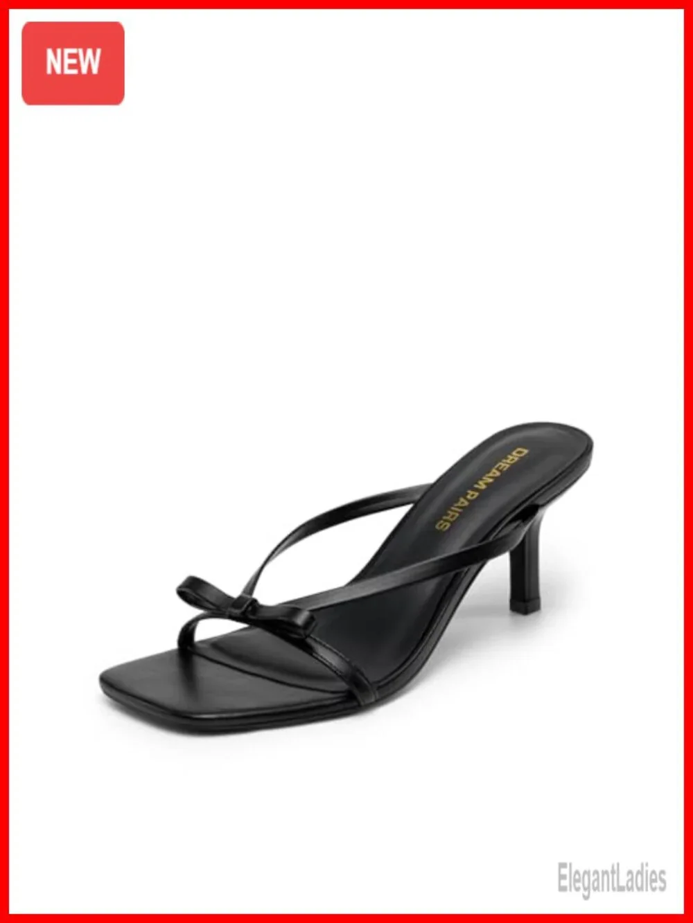 Kitten Heel Mule Sandals with Bow Thong Strap, Square Toe Slip On Dress Heels